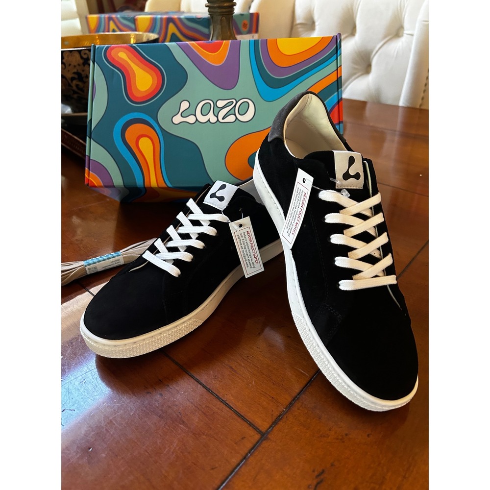 NWT Lazo Halo Suede Sneakers Black Grey Women 8.5 Men 7 Graphic Sole Indie